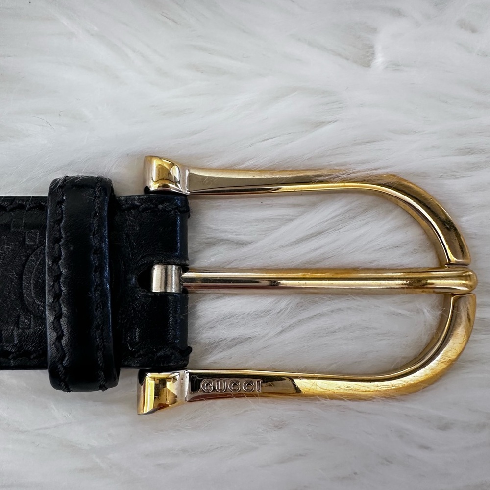Gucci Black Leather Belt with Gold-Tone Buckle